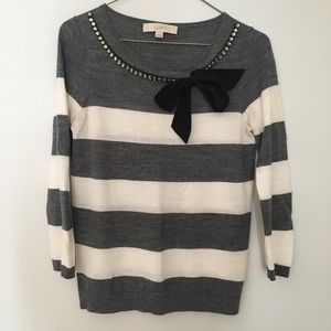Loft Striped Sweater with Bow